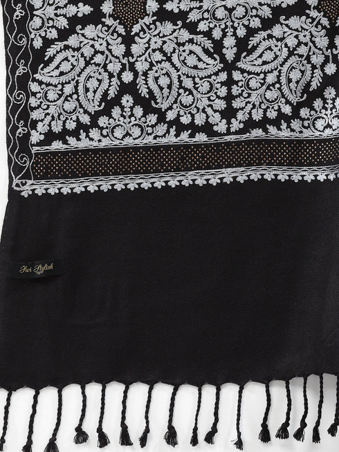 Women's Aari Embroidery and Stone Work Wool Shawl